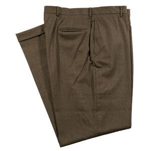Jos. A. Bank Mens Dress Pants Brown Green Check Wool Flat Front Trousers 37x33
